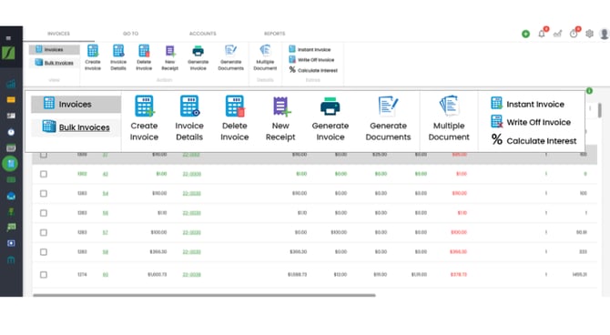 Invoice toolbar