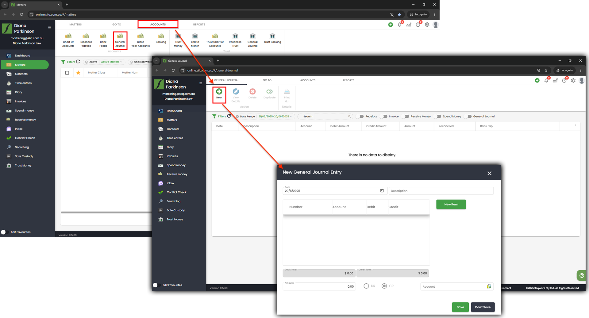 Entering a starting balance for a selected account