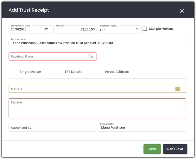 Initial Trust Deposit 2