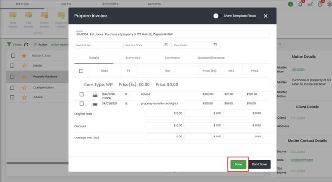 Prepare Invoice